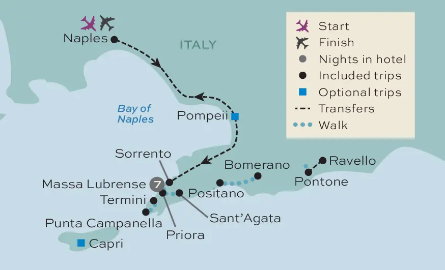 Just You - Walking the Amalfi Coast - Tour Map