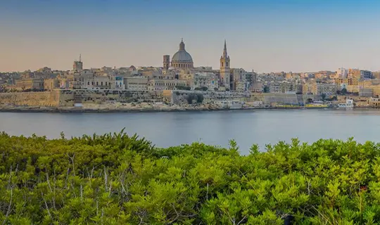 Wide angle view of a historical city in Malta