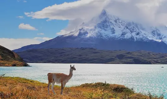 Blue waters and mountains of Patagonia, Chile