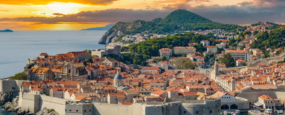 Dubrovnik, Croatia Old Town Fortress and Adriatic Sea at Sunrise