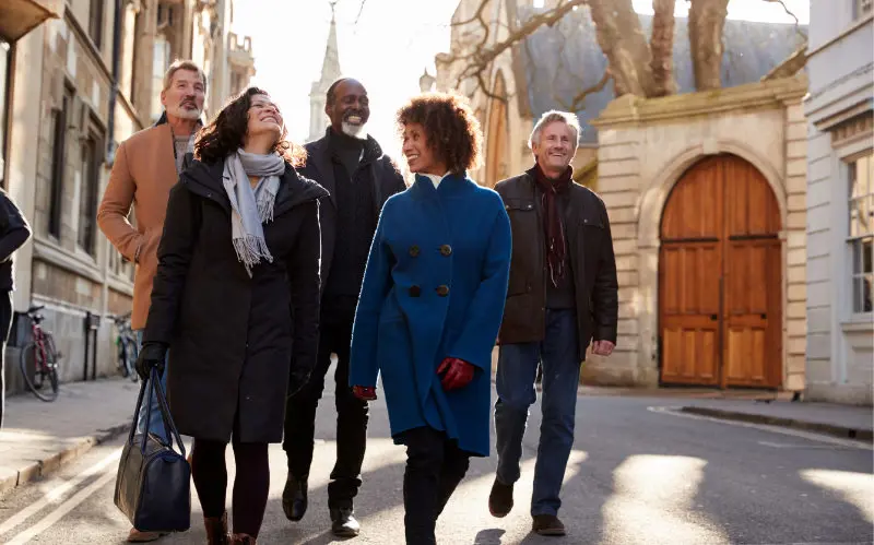 Group Of Friends Walking Through City Together