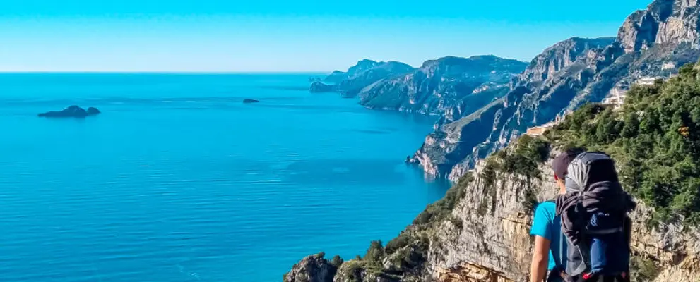 Panoramic view from hiking trail Path of Gods.