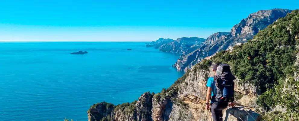 Panoramic view from hiking trail Path of Gods.